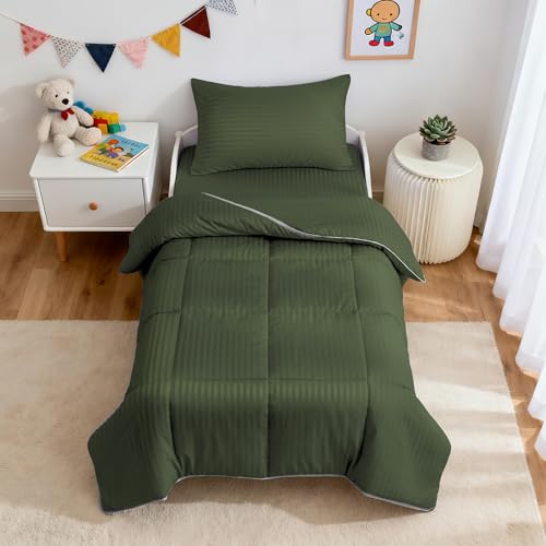 Image of ZPECC Toddler Bedding Set - 4 Piece Hypoallergenic Baby Crib Bedding Set for Boys and Girls, Includes Toddler Comforter, Flat Sheet, Fitted Sheet and Pillowcase, Olive Green