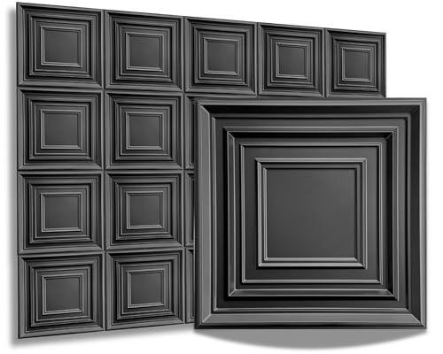 Paneles 3D de plástico PVC, para pared o techo, diseño Roma, 12 unidades de 3 m2, para sala de juegos, D145 negro