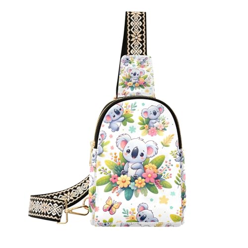 Sling Bag for Women Cartoon Koala Flower Tropical Plant Crossbody Bag Backpack Purse Small Cross Body Bags Travel Shoulder Bags Multipurpose Chest Bag
