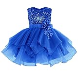 Flower Girl Dresses Sleeveless Sequins Puffy Tulle Tutu Dress Wedding Bridesmaid Pageant Communion Baptism Christening Birthday Party Holiday Formal Prom Dance Short Gown for Kids Blue 2-3 Years