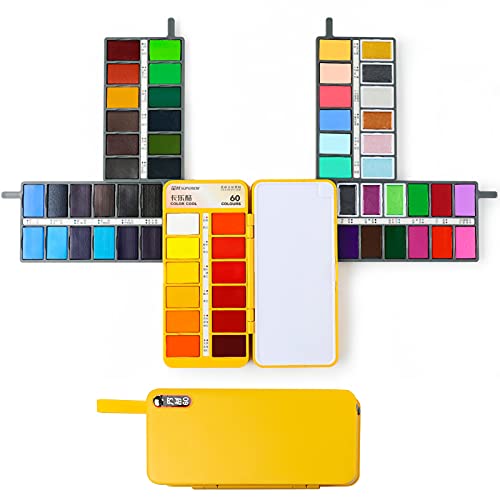 MEEDEN 60-Colors Watercolor Paint Set with Velvet Bag - Phone-Shape Foldable Travel Watercolor Kit for Plein Air, Field, Sketch & Outdoor Painting, Nice Gift for Kids, Young Artists & Watercolorists