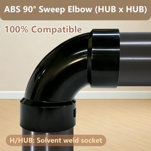 Image of LESSO 2PCS 1 1 /2 inch 90 Degree Sweep Elbow, ABS DWV Pipe Fitting, Black | Sanitary Drain, Waste, and Vent(DWV), Sewer, General Drainage Applications