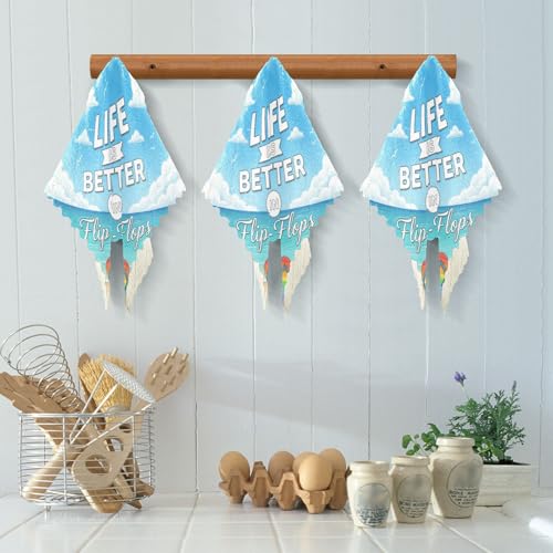 Image of Cotton Kitchen Dish Cloths, Life is Better in Flip-Flops Inspiration Quote on Ultra Soft Absorbent Quick Drying Dish Towels, 11 x 11 Inches, 6-Pack, Reusable Cleaning Cloths