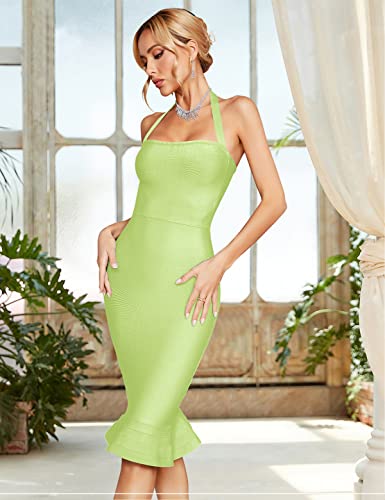 Image of houstil Women's V Neck Halter Fishtail Bandage Bodycon Dress Party