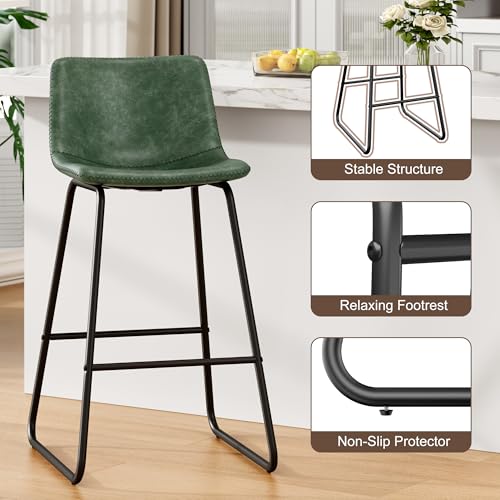 Image of REONEY Bar Stools Set of 2, 26 inch Urban Faux Leather Counter Stools, Green