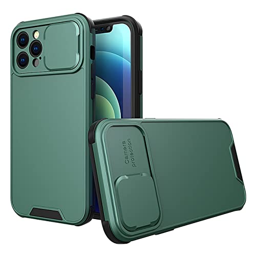 Coque iPhone 12 antichoc avec protège caméra coulissant dos rigide push pull vert foncé