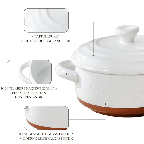 MALACASA 390 ml Auflaufform Klein aus Keramik, 4er Set mit Deckel & Griffen – Ansicht 5