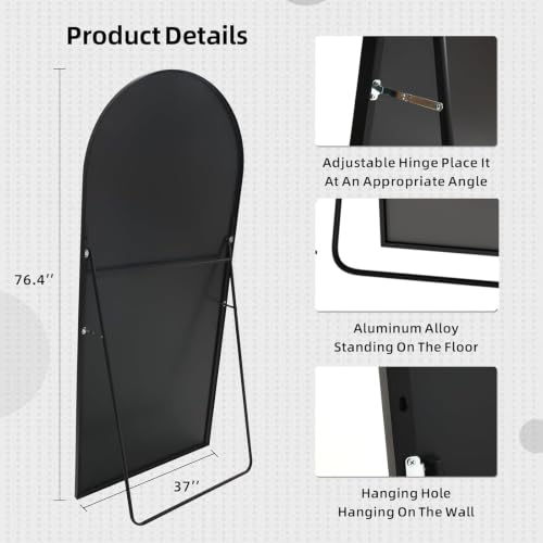 Image of LFT HUIMEI2Y 76.4 inchx37 inch Arch Full Length Mirror, Black Floor Mirror