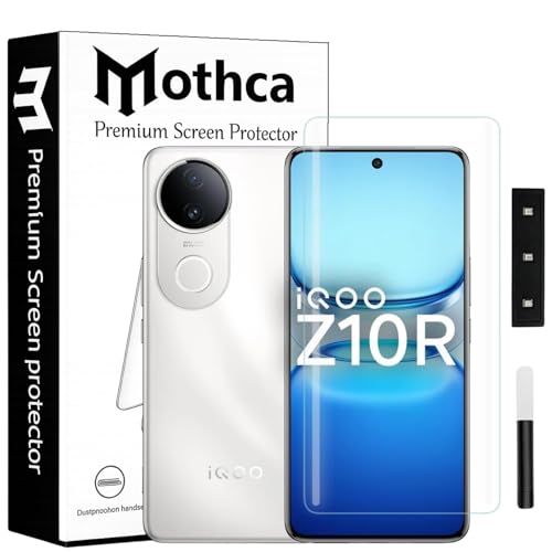 Image of Mothca Premium UV Tempered Glass Screen Protector for iQOO Z10R 5G | Transparent | Pack of 1 | Full Screen Coverage with UV Installation Kit