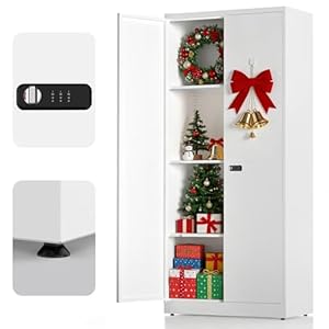 LHForgetech Aufbewahrungsschrank mit 2 Türen, Stahlspind, Abschließbarer Metallschrank mit Zahlenschloss, Verstellbare Regale, 180x80x40 cm, Mehrzweckschrank für Büro Garage & Haushalt, Weiß