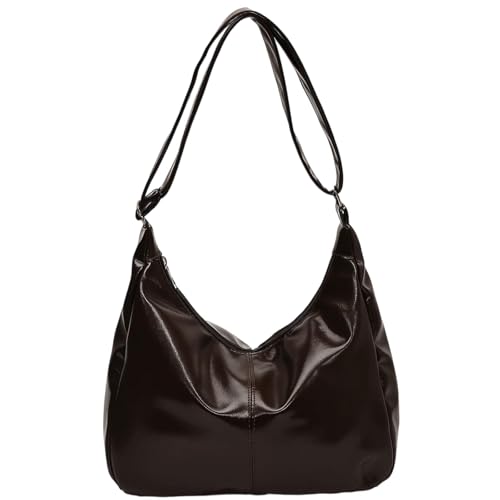 JazRvr Hobo Bag Damen, Uni Tasche Damen, Braune Handtasche, Vintage Tasches, Tote Bag Damens, City Bag, PU Leder Tasche für Schule, Büro, Reisen, 32 x 33 x 10 cm