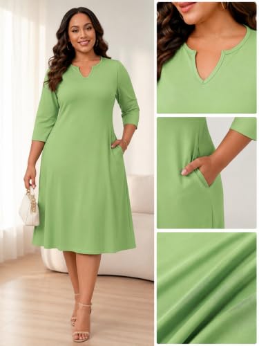 Image of PinkPatty Women's Casual 3 /4 Sleeve Midi Dresses Fit and Flare Church Work Dress with Pockets
