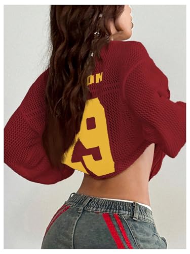 Image of BEAUDRM Women's Y2k Tops Oversized Crochet Jersey Shirts Graphic Streetwear
