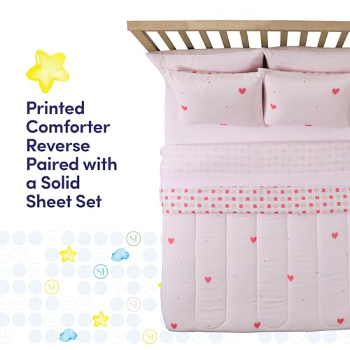 Image of Heart Comforter Set Full Size for Girls - Soft Pink Bed in a Bag with Sheets, Pillowcases & Shams - Cute Kids Bedding with Love Hearts Design - Cozy Microfiber for Child or Tween Bedroom Decor