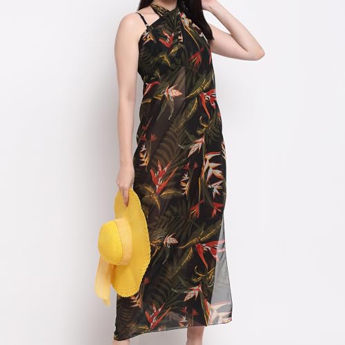 Image of EROTISSCH Women's Poly Georgette One-Piece Swimsuit Cover-Up Sarong, Made of 100% Polyester, Quick-Dry, Lightweight Beachwear for Girls with Adjustable Halter Neck, Suitable for Beach,Resort&Pool