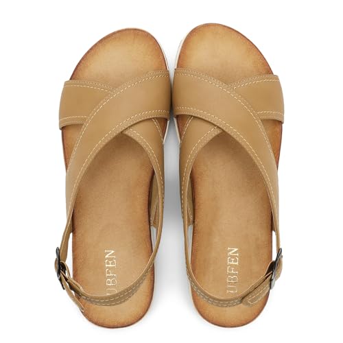 UBFEN Womens Flat Sandals Arch Support Open Toe Adjustable Slingback Cross Strap Dressy Casual Comfortable Summer Shoes
