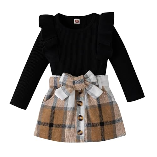 Baby Toddler Girl Outfits Fall Winter Clothes Turtleneck Knitted Cotton Long Sleeves Tops & Button Mini Skirts Set