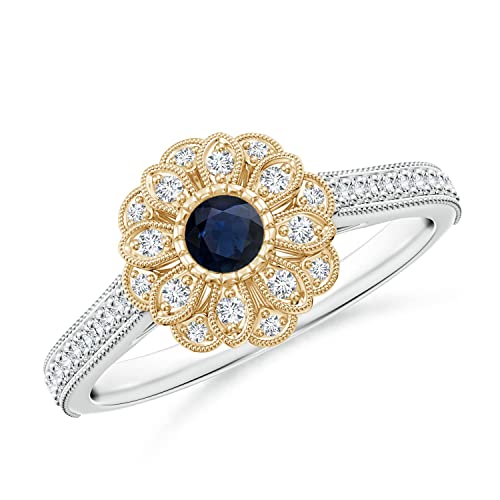 Angara Natural Blue Sapphire Halo Ring for Women in 14K Solid Dual Tone Gold | September Birthstone, Birthday, Engagement, Anniversary, Wedding Jewelry Gift for Women