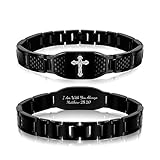 KRFITYA Religious Bible Verse Bracelet, Stainless Steel Engraved Inspirational Christian Quote Faith