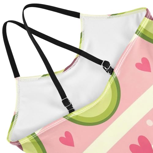 Cute Funny Avocado Pastel Stripes Swimsuit Toddler Girl, Beach Bathing Suit, Summer Swimsuits Girls4