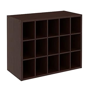ClosetMaid 15 Cube Stackable Storage Organizer for Shoes Bags Crafts Hobbies with Wood Shelves for Closet Entryway or Mudroom Espresso
