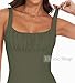 BEJONS Women Elegant Y2k Black Bodysuits Thong Square Neck Double Lined Ruched Sleeveless Body Suit Tank Top Casual Going Out Summer Vacation Teacher Outfits Dark Green S