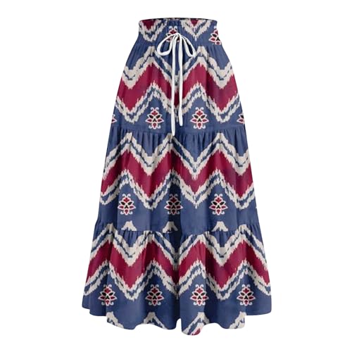 Aryapyper Women's Boho Floral Print Skirt with Elastic High Waist Design Flowing A-line Layered Summer Beach Maxi Dress
