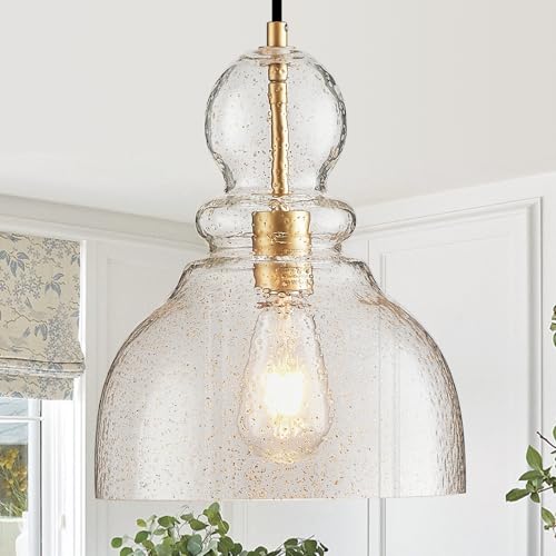 FookChak Gold Pendant Lights Kitchen Island, Large Gold Sand Glass