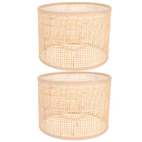 Image of UKCOCO Woven Rattan Lamp Shade Pendant Light Shade Replacement Rustic Boho Hanging Lamp Cover Soft Light Diffuser for Floor Lamps 6.29 X 6.29 X 4.72 in 2 pack