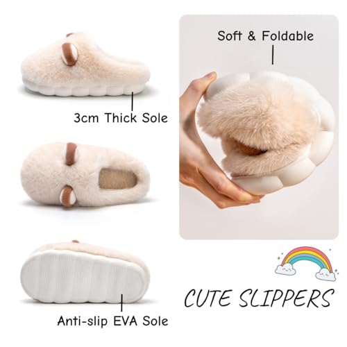 Cute Fuzzy Slippers for Women, Womens Fluffy Plush Warm Memory Foam House Slippers4