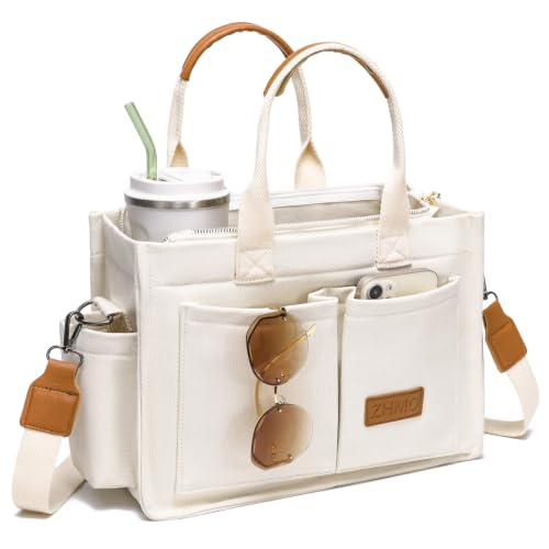 Image of ZHMO Canvas Tote Bag for Women,Women's Bags Crossbody Bags Work Laptop Tote Bag Large Handbags Purse for Travel Nurse Teacher