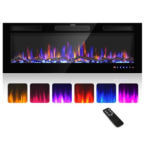 50\" Electric Fireplace Inserts - Recessed Fire Place and Wall Fireplace Heater, Indoor Wall Mounted Faux Floating Fireplace with Remote Control, Adjustable Flame Color and Brightness, 750 | 1500W