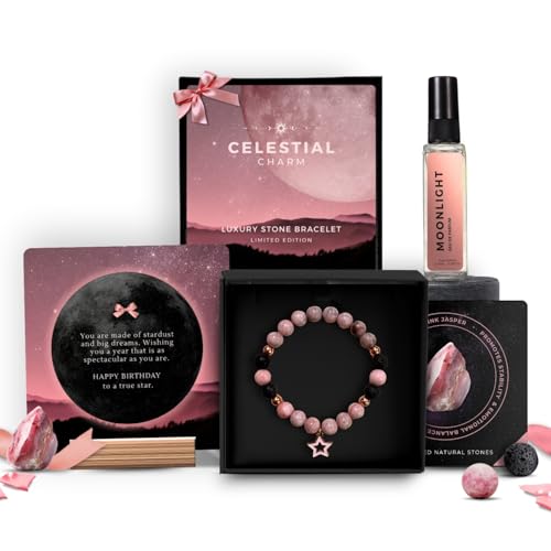 Image of 5 Senses Co. Luxury Celestial Bracelet Gift Set Combo for Women | Gift for Women, Mother, Sister, Friend, Girlfriend, Birthday | Couple Gifts | Certified Natural Stone Crystal Bracelet with Metallic Charm & Long Lasting Luxurious Moonlight Perfume | Birthday Card