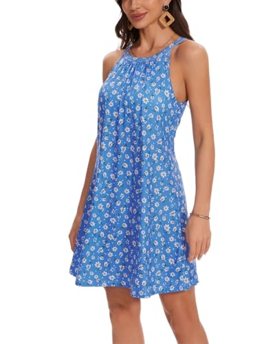 Image of ANYFITTING Summer Dress with Built in Bra Casual Beach Sundress Flowy Halter Mini Short Dresses for Women 2026