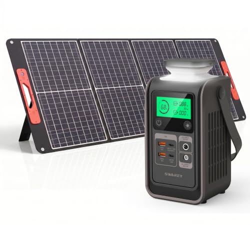 SWAREY Tragbare Powerstation S200 mit 100W Solarpanel, 192Wh LiFePO4 Akku Powerbank, 180W DC...