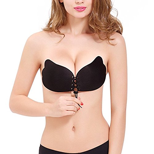 MEINAIER Women's Self Adhesive Bra For Backless Dress,Reusable Silicone Push Up Invisible Strapless Bras With Drawstring