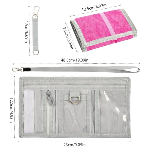 Graffiti Pink Lace Bow Wallet, Canvas Tri-fold Wallet, with 2 Lanyards, for Boys and Girls3