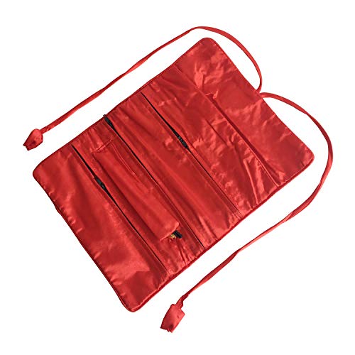 Gold Fortune Travel Jewelry Silk Embroidery Brocade Roll Bags Organizer Case With Tie Close (Red) #TOP3