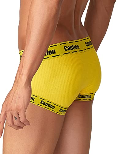 Mens Low Rise Sexy Caution Boxer Briefs 22203 Yellow M(28-30)2