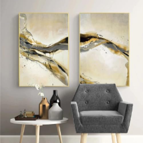 Peinture à l'huile abstraite dorée sur toile 60x90cm duos de tableaux sans cadre pour salon