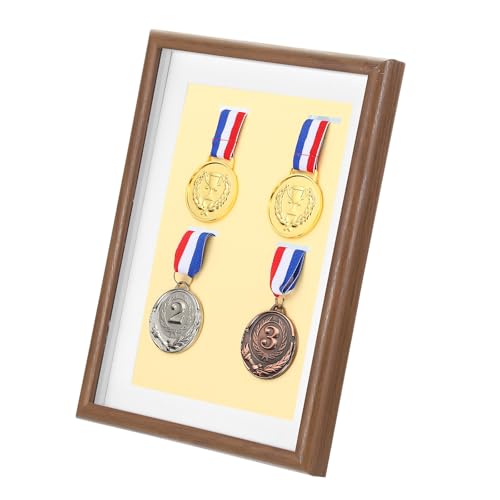 Espositore per Medaglie 4 Cornici Cornice Esposizione Sportive per Foto Maratona Nuoto Triathlon A4 Palissandro