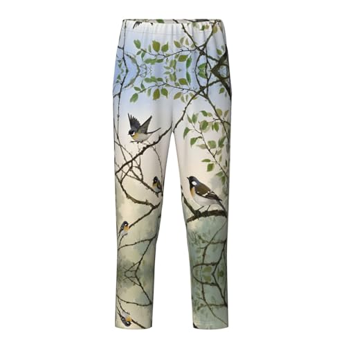 Pajama Pants Pajama Bottoms with Elastic Waistband Sleepwear Lounge Pants, Birds Tree Branches