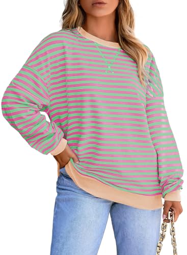 Image of Eytino Women Plus Size Striped Color Block Crewneck Sweatshirt(1X-5X)