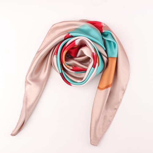 Image of DRESHOW 35 inch Large Square Satin Head Scarf - 4Pcs Silk Accessories Classic Patterned Squares Beach Bandanas for Women