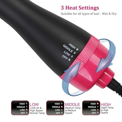 Image of Hot Air Brush For Hair Hair Dryer For Woman Hair Straightening Brush Curler Professional 4 In 1 Volumizer Blow Drying for All Hairstyle Curling & Styling 1200 Watt | Gifts for Woman Smooth, Frizz-Free Shine with Advanced Ionic Technology Pink