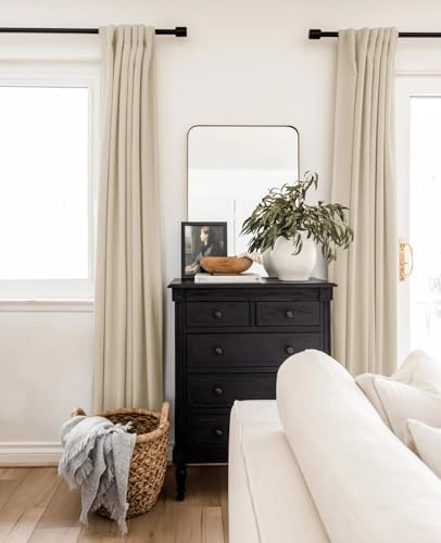 INOVADAY 100% Blackout Curtains 120 Inches Length 2 Panels Set, Back Tab/Rod Pocket Linen Black Out Curtains for Bedroom, Thermal Insulated Window Drapes - Natural, W50 X L120