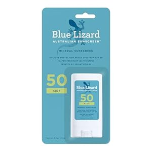 Blue Lizard Barra de protector solar mineral para niños SPF 50, óxido de zinc, 100% activos minerales, desarrollada para la piel sensible de los niños, apta para TSA, vegana, sin parabenos, sin