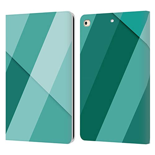 Étui portefeuille en cuir iPad 9.7 au design géométrique cyan raffiné