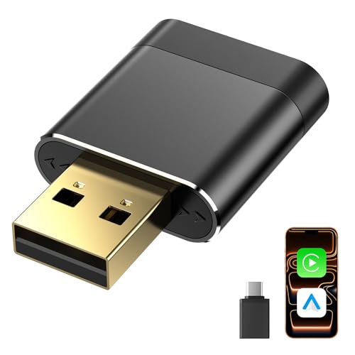 Mini Wireless CarPlay Adapter UK for Apple & Android Auto Easy to Use Bluetooth Dongle with Fast Stable Connection Converts Wired to Wireless Car Play Adapter for Cars from 2016 with USB-A/C Black