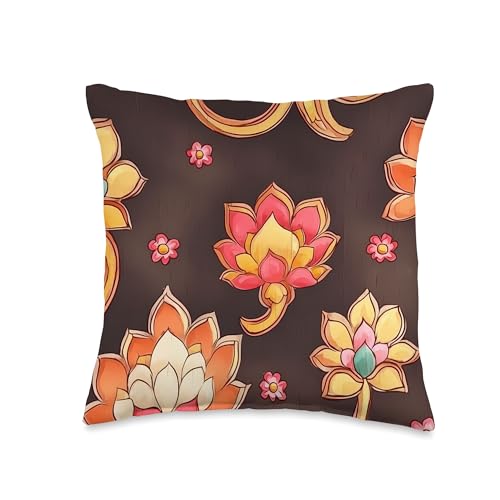 Indonesian Ikat Floral Pattern Throw Pillow